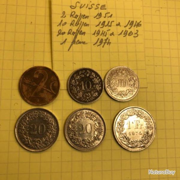 SUISSE - Lot de 6 pi�ces