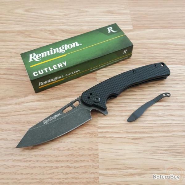 R15666 Couteau Remington EDC Linerlock Black Lame Acier D2 Manche G10 Clip
