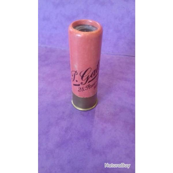 BELLE CARTOUCHE ANCIENNE NON RECHARGEE D ARMURERIE  "P. Gatimel a Marseille orange" CAL.16 BALLE