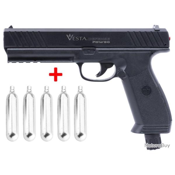 PROMO Pistolet DEFENSE PDW 50 CAL 0.50 CO2 VESTA + 5 Co2