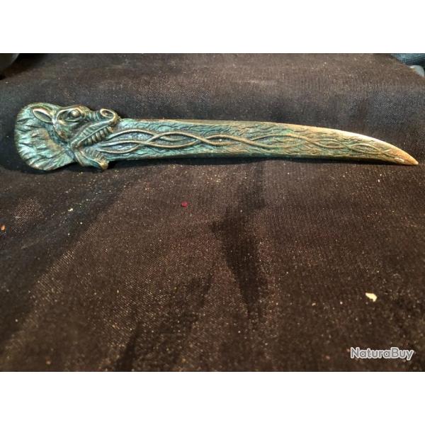 couteau coupe papier bronze tete de dragon blason marseille