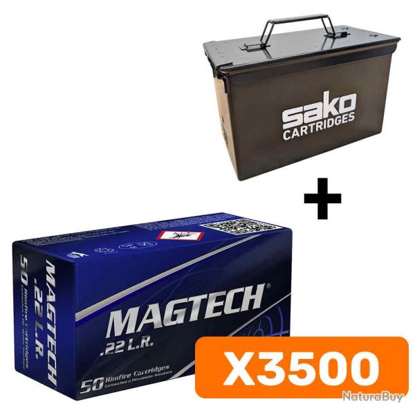Pack 22lr - 3500 cartouches Magtech.22 lr. SV + caisse militaire SAKO - Frais de port inclus