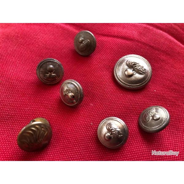 lot 6 boutons d'uniforme de CARABINIERI italie + 1 bouton de manchette, motif grenade, gendarmerie