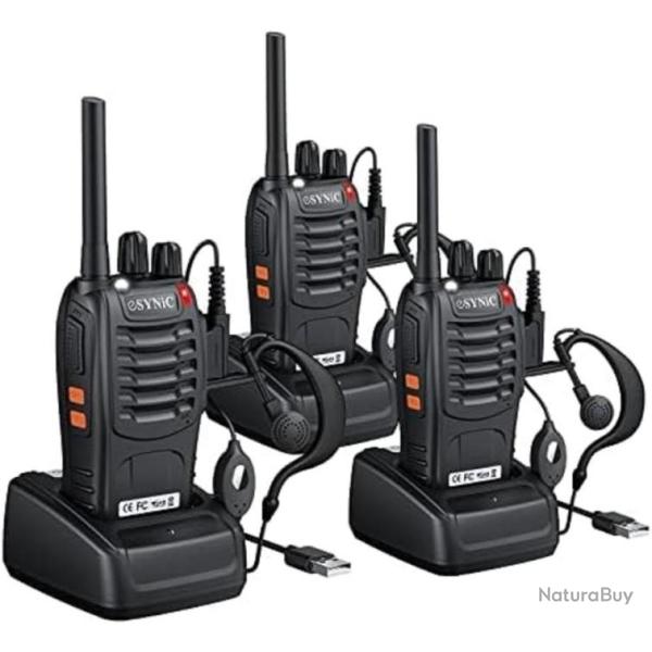 Lot de 3 Talkie Walkie Longue Port�e 16 Canaux Rechargeable Batterie Lampe Radio Bidirectionnelle