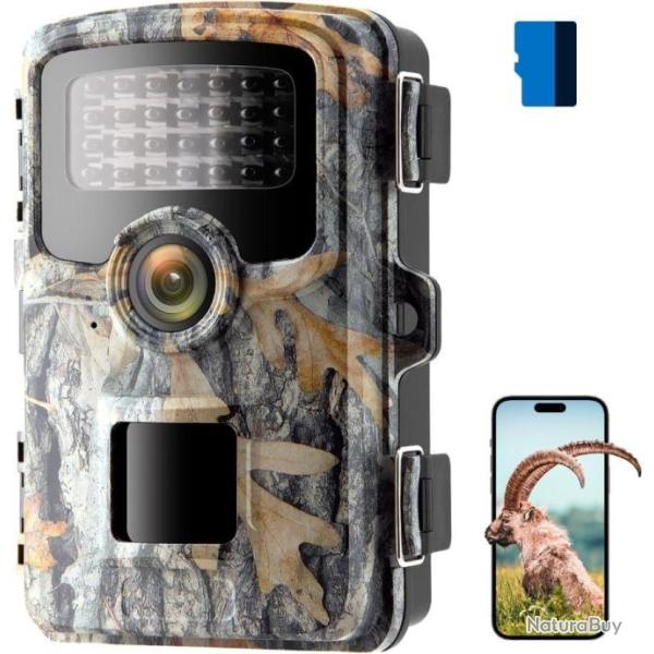 Cam�ra de Chasse 48MP HD Angle 120�  Infrarouge LED 940nm Non Lumineuse avec Carte m�moire 32GB