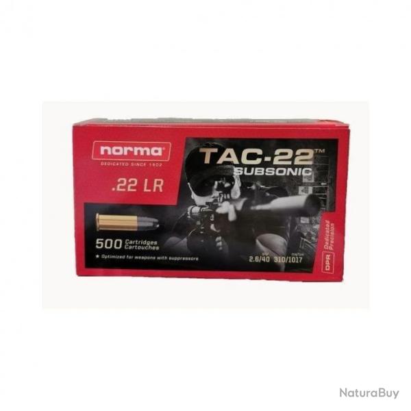 Munitions NORMA tac-22 subsonic cal.22lr 40gr 2.6g par 500