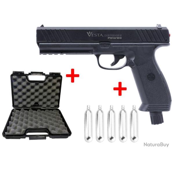 PROMO Jusqu'au 30/09/2024 Pistolet DEFENSE PDW 50 CAL 0.50 CO2 VESTA + 5 Co2 + Mallette