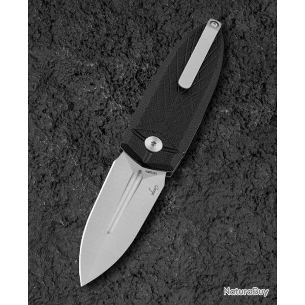 Couteau Bestech Ququ Black Lame Acier 14C28N Satin Manche Aluminium Button Lock IKBS Clip BTKG57A1