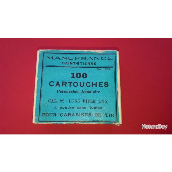 Boite compl�te Manufrance 100 Cartouches 22 LR - Mod�le 2036 - Non ouverte