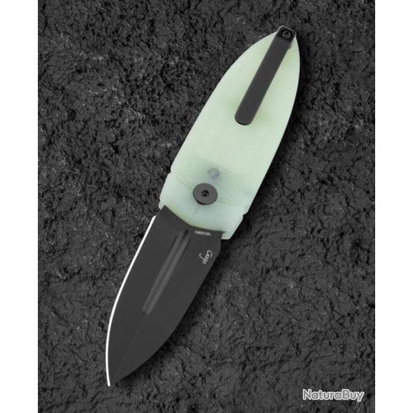 Couteau Bestech Ququ Jade Lame Acier 14C28N Black DLC Manche G10 Button Lock IKBS Clip BTKG57A6