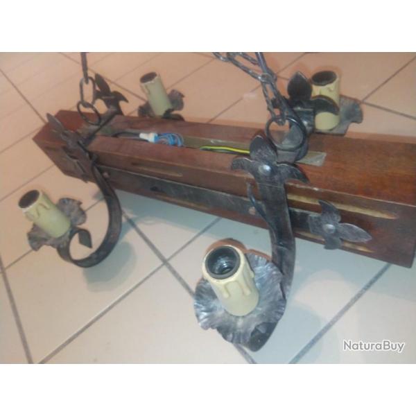 Poutre bois et fer - 4 clairages.