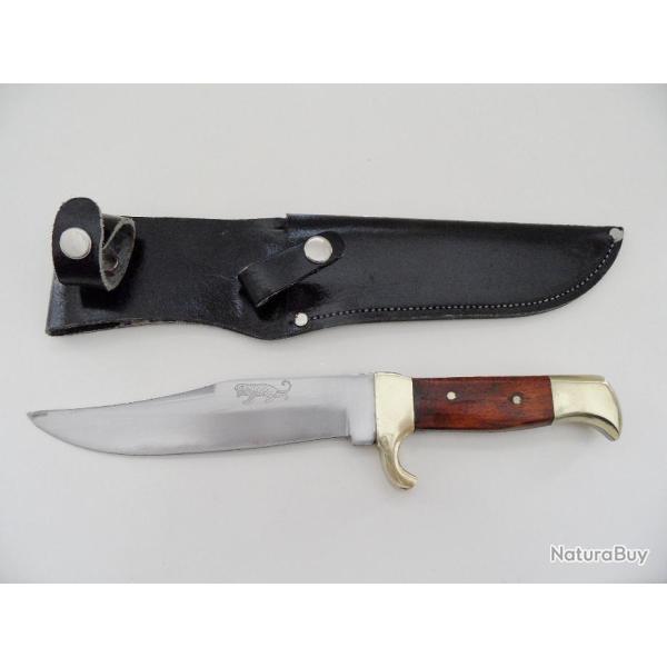 Dague Couteau De Chasse L�opard Collection Laiton Palissandre + Etui Cuir