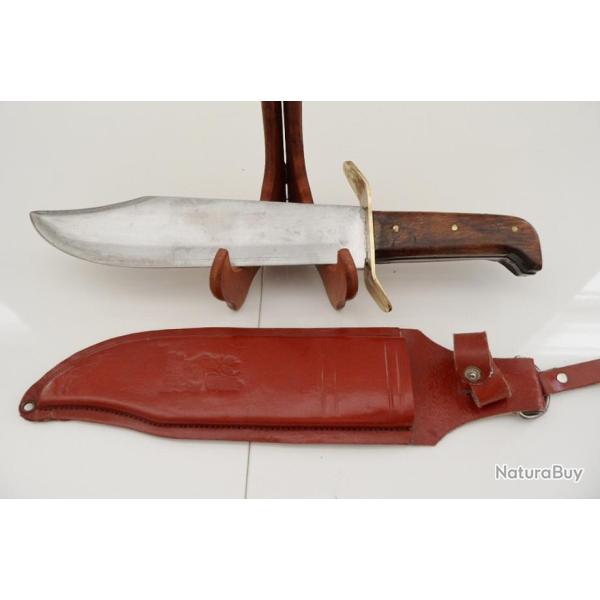 Grande Dague Couteau de Chasse Gibier Machette Laiton Palissandre + Etui Cuir