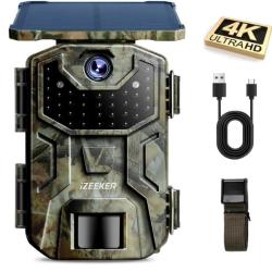 Cam&eacute;ra de Chasse Solaire 4K 48MP Vision Nocturne IR D&eacute;tection PIR Batterie Rechargeable 2600mA