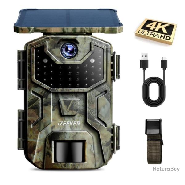 Cam�ra de Chasse Solaire 4K 48MP Vision Nocturne IR D�tection PIR Batterie Rechargeable 2600mA