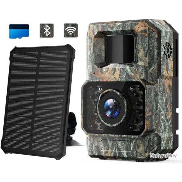 Cam�ra de Chasse + panneau solaire Batterie int�gr�e de 2000MAH 48MP WiFi LED 850nm Infrarouge