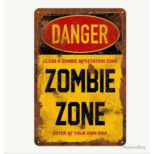 Plaque m�tallique Danger zombie zone