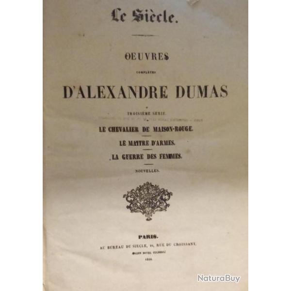 Rare  Alexandre Dumas 1848 histoire pour les chasseurs la pche aux filets Matre d'armes
