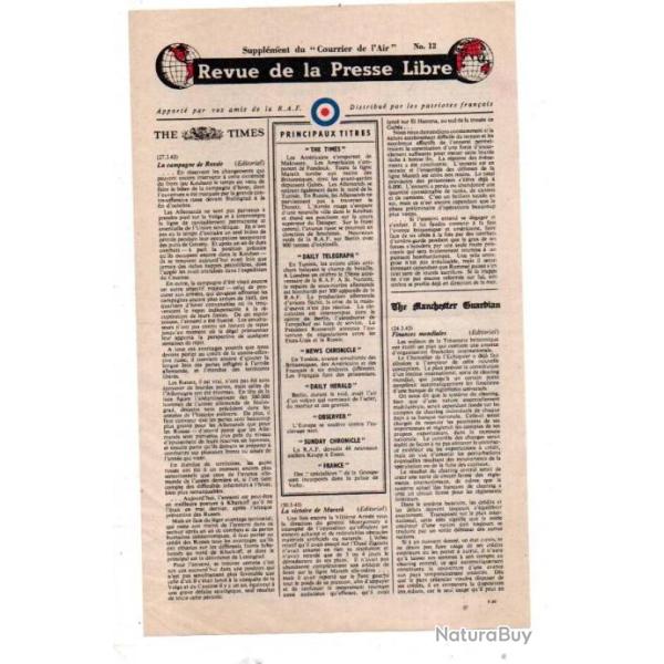 tract raf revue de la presse libre courrier de l'air 1943
