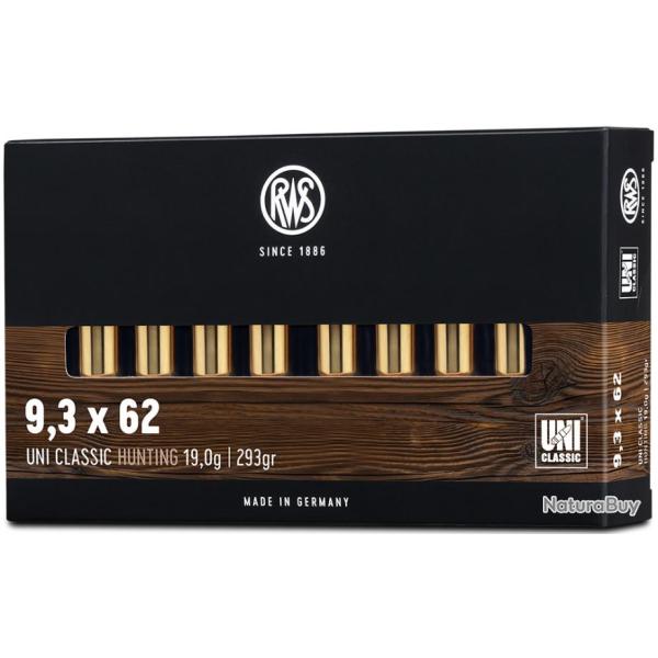 CARTOUCHES RWS UNI CLASSIC 9.3X62 293 GRAINS 19G
