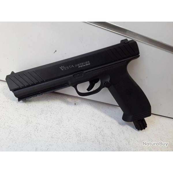 PISTOLET DE DEFENSE A BILLES CAOUTCHOUC VESTA PDW50 CL50 CO2 puissance 16 JOULES