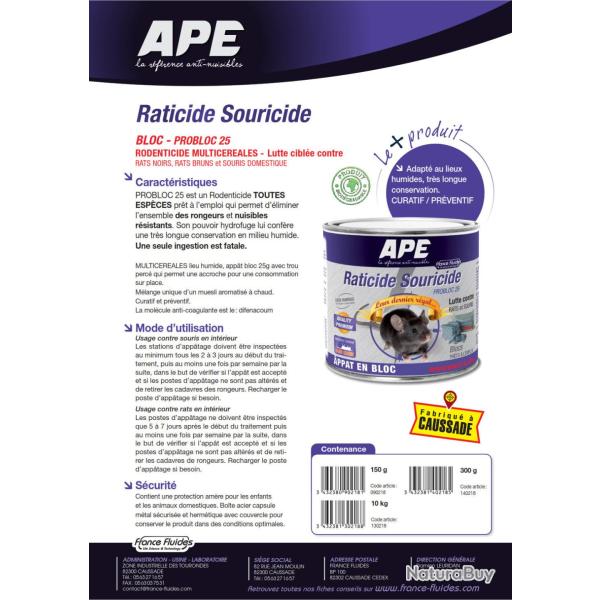 Raticide APE Europ-Arm en Vrac - Carton de 10 kg - Raticide Souricide