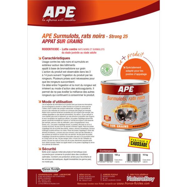 Raticide APE Europ-Arm en Vrac - Carton de 10 kg - APE Surmulots - Rats noirs
