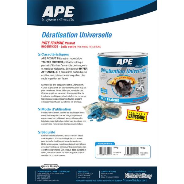 Raticide APE Europ-Arm en Vrac - Carton de 10 kg - D�ratisation Universelle