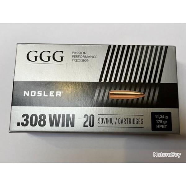 Munitions GGG Cal.308 Win. HPBT nosler 175gr 11.3g par 20