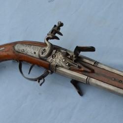 PISTOLET SILEX 2 CANONS TOURNANTS VERS 1680 - FR Ancien R&eacute;gime Louis XIV France Tr&egrave;s bon Ancienne Mo