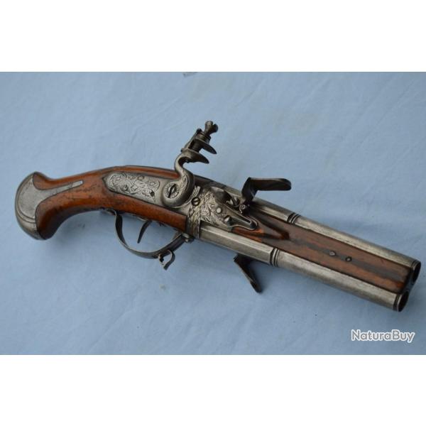PISTOLET SILEX 2 CANONS TOURNANTS VERS 1680 - FR Ancien R�gime Louis XIV France Tr�s bon  Ancienne M