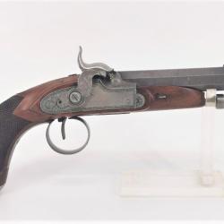 PISTOLET A PERCUSSION D'OFFICIER vers 1840 DAMAS Rayures Cheveux - FRANCE XIX&egrave; France Tr&egrave;s bon XIX e