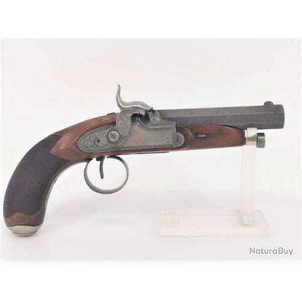 PISTOLET A PERCUSSION D'OFFICIER vers 1840 DAMAS Rayures Cheveux - FRANCE XIX� France Tr�s bon  XIX 