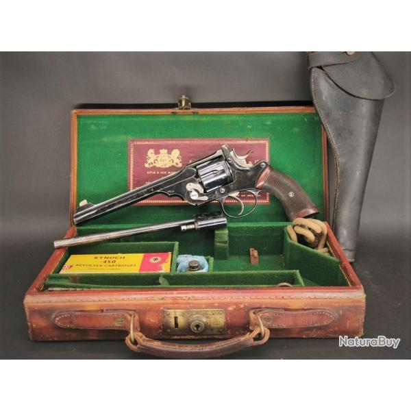 REVOLVER DE STAND WEBLEY MOD�LE 1896 VERSION TARGET DANS SA VALISE CUIR AVEC CONVERSION CAL.22/5.6MM