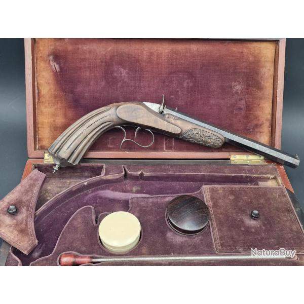 FLOBERT INVENTEUR BREVETE A PARIS COFFRET PISTOLET DE TIR DE SALON CALIBRE 6MM ANNULAIRE - FRANCE XI