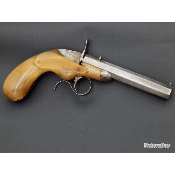 PISTOLET DE SALON FAURE LEPAGE A PARIS CARCASSE MONOBLOC CORNE BLONDE Calibre 6mm FLOBERT - FRANCE X