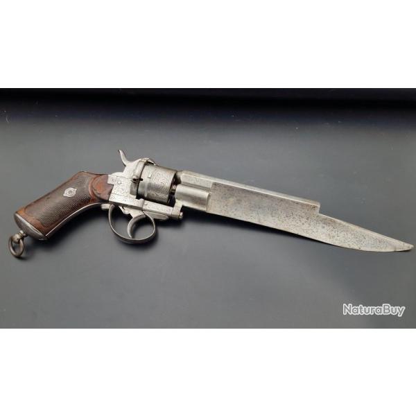 REVOLVER SYSTEME DUMONTHIER COMBINE A FORTE LAME FORGEE MODELE LEFAUCHEUX 1858 CALIBRE 9MM A BROCHE 