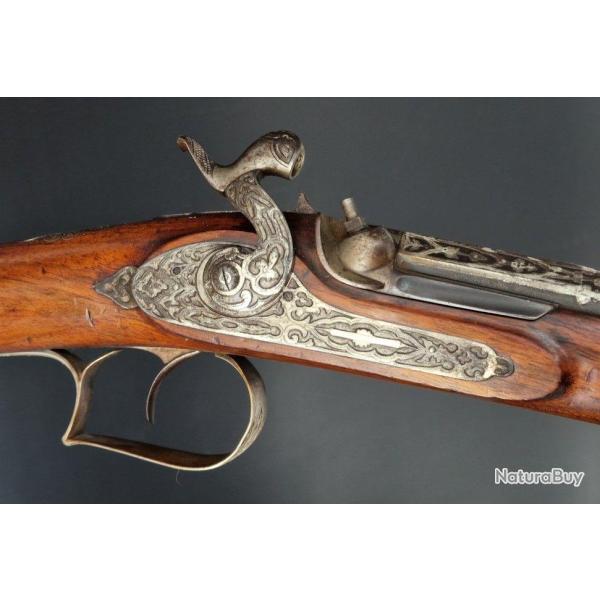 LUXUEUX TRES LONG FUSIL CANARDIER A PERCUSSION PAR LACHAT A SAINT ETIENNE CALIBRE 17,2mm - FRANCE XI
