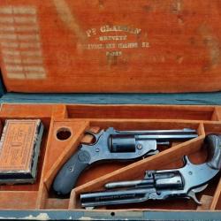 COFFRET DEUX REVOLVERS CLAUDIN A PARIS 38 BLD DES ITALIENS CALIBRE 32RF RIMFIRE S&W - FRANCE XIX&egrave; Fr