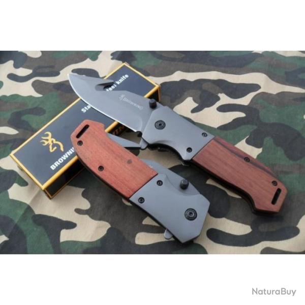 Couteau De Poche Pliant Lame Acier 9 cm Manche Acier/Bois 11,5 cm Outdoor