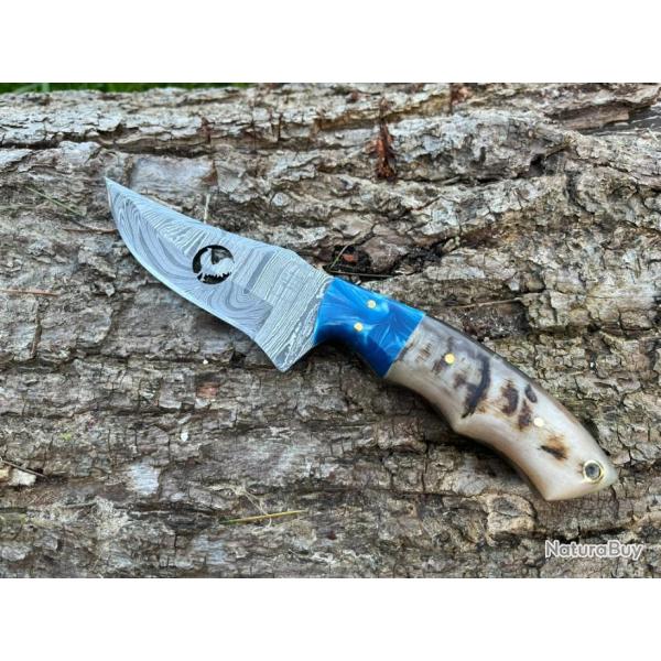 Couteau COQ FRANCAIS damas forg� LLF corne de b�lier 20cm bleu