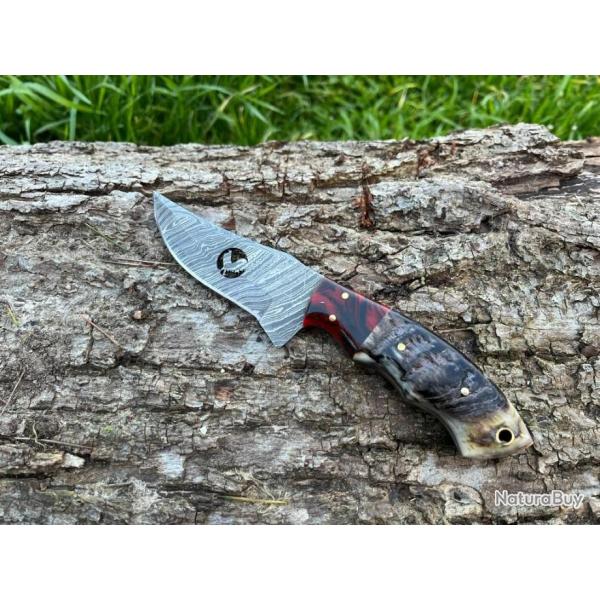 Couteau COQ FRANCAIS damas forg� LLF corne de b�lier 20cm rouge