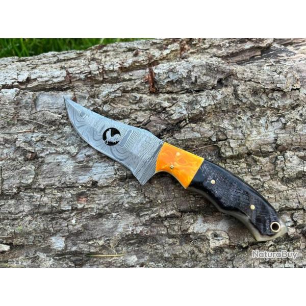 Couteau COQ FRANCAIS damas forg� LLF corne de b�lier 20cm orang�