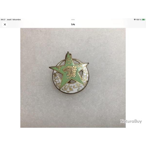 FRANCE TROUPES D'AFRIQUE -INSIGNE  Mini 5� R.T.M. R�giment Tirailleurs Marocains