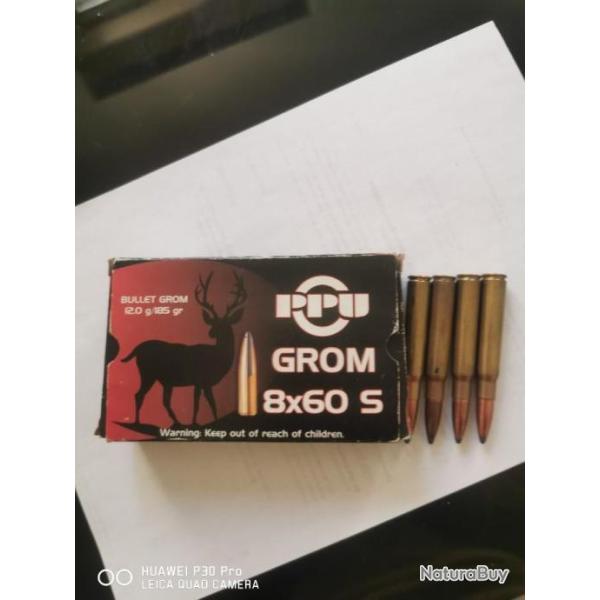 Munitions, calibre 8x60s, cat�gorie c. PPU GROM 12 gramme /185 grains.
