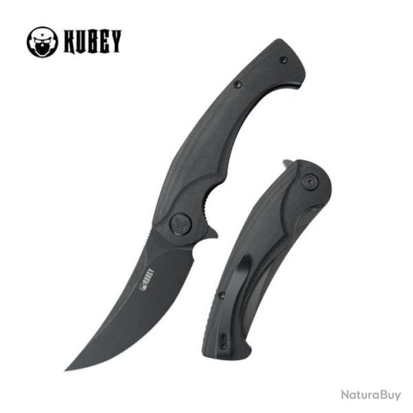 Couteau Kubey Scimitar Black Manche G10 Lame Acier 14C28N Blackwash IKBS Linerlock Clip KUB173L