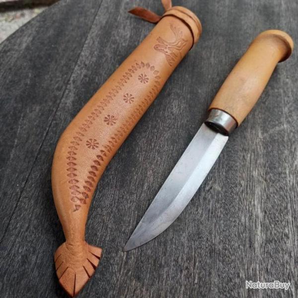 Couteau PUUKKO  FINLANDAIS tui en cuir Manche en Bois