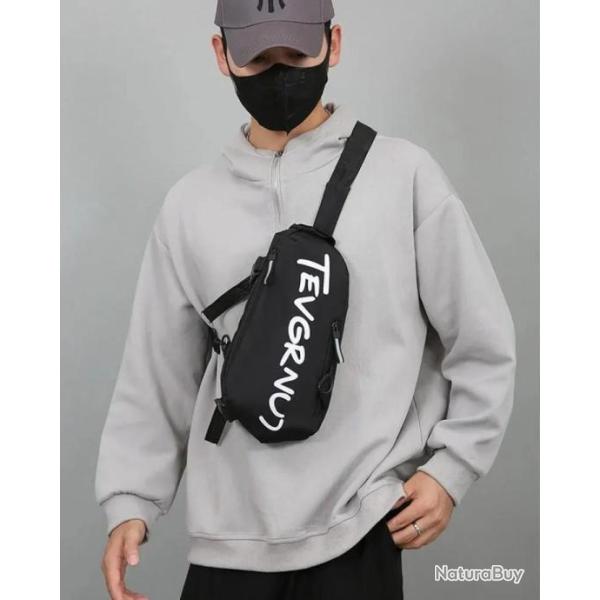 Sac Pochette Bandouli�re De Poitrine Toutes Saisons Unisexe Noire Nylon Solide Pratique Sport Rando