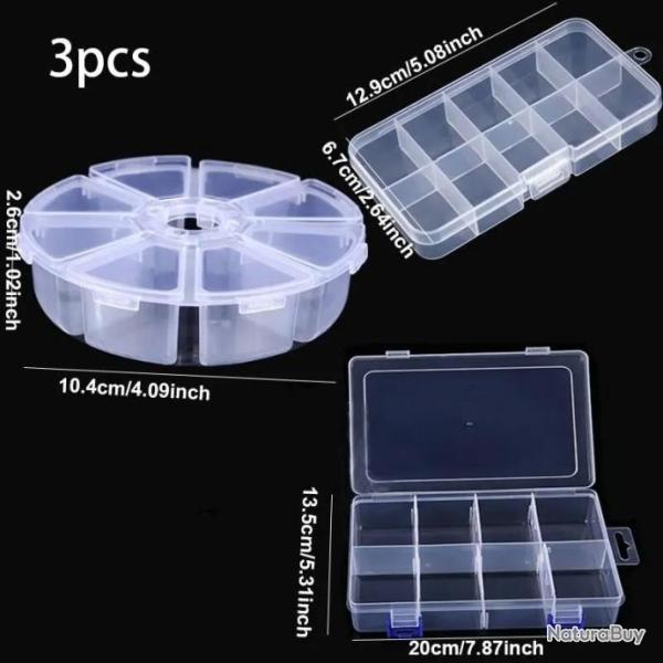 Lot 3 Bo�tes Rangement Leurres Perles Visserie Plastique Transparentes Pratiques Compactes P�che