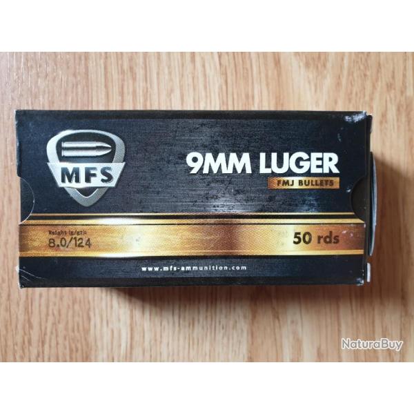 LOT 250 Munitions balles MFS cal 9mm luger fmj 124gr